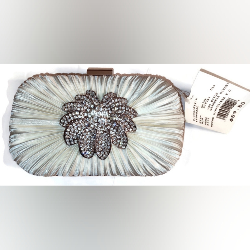 FLORAL DIAMOND PLEATED EVENINNG CHAIN BAG,WHITE